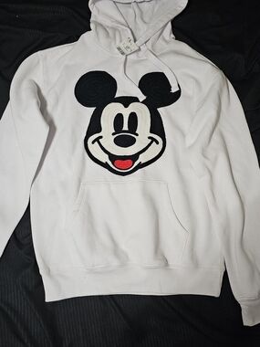 Disney White Mickey Mouse Embroidered Hoodie with Red Accent